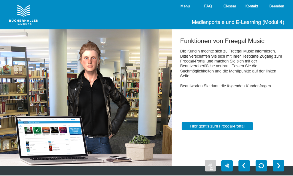 Sie sehen einen Screen des Projektes mit den Bücherhallen Hamburg, welches mit dem eLearning Journal Award ausgezeichnet wurde.