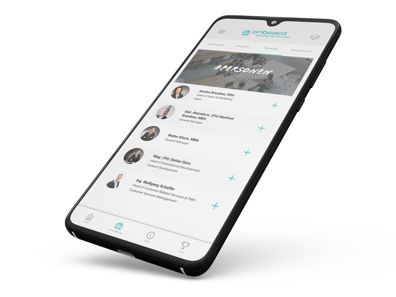 Sie sehen ein Smartphone, dass die App Onboard geöffnet hat