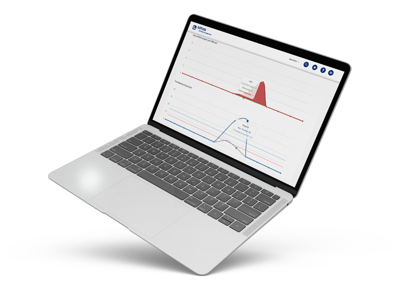 Sie sehen eine Laptop der unser Zusatzmodul „E-Testing“ am Bildschirm zeigt