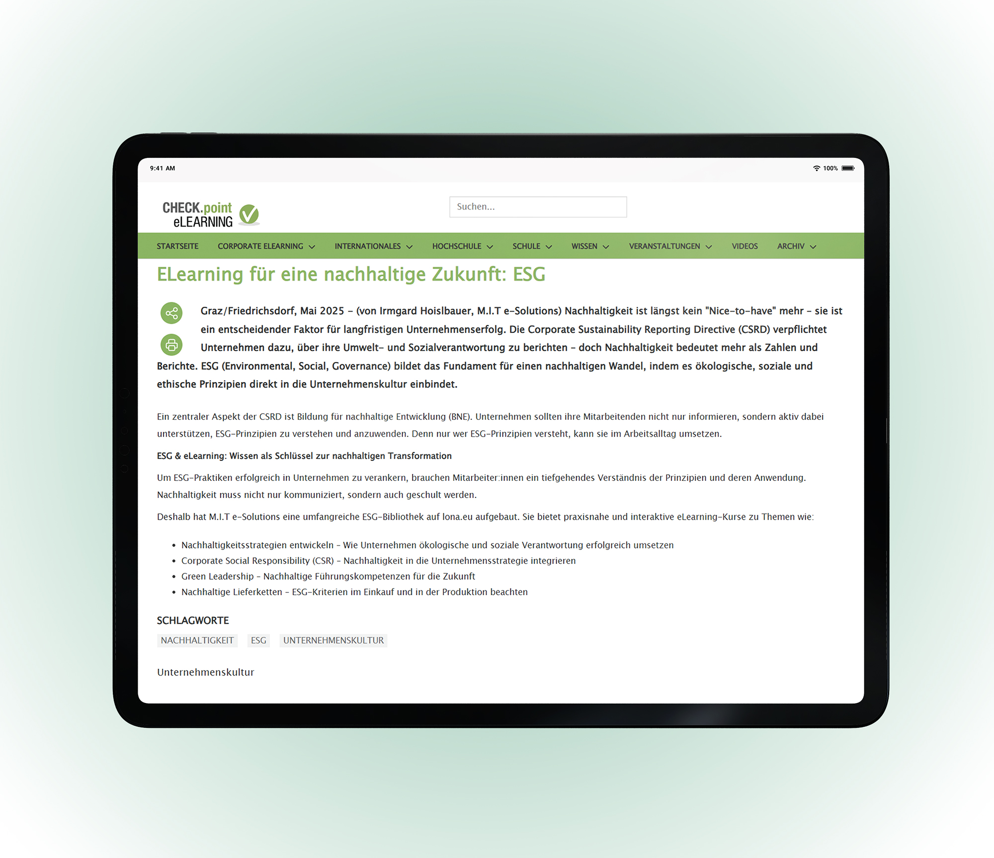ELearning für eine nachhaltige Zukunft: ESG 21 Pressemitteilung "ELearning für eine nachhaltige Zukunft: ESG"